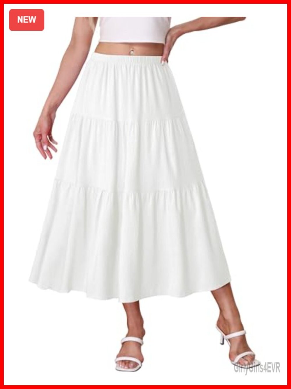 Boho A-Line Midi Skirt High Waisted Flowy Tiered Cotton Blend